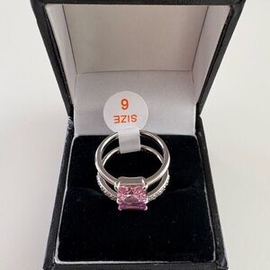 Bomb Party Stepping Into the Future Ring RG43128 Rose Quartz CZ Pink Corundum
